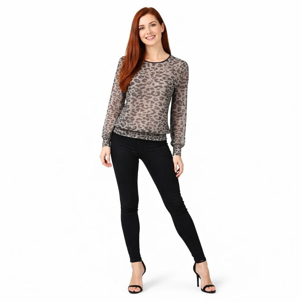 2/$30 ZARA Animal Print Sheer Medium Long Sleeve Blouse Nylon/Polyester